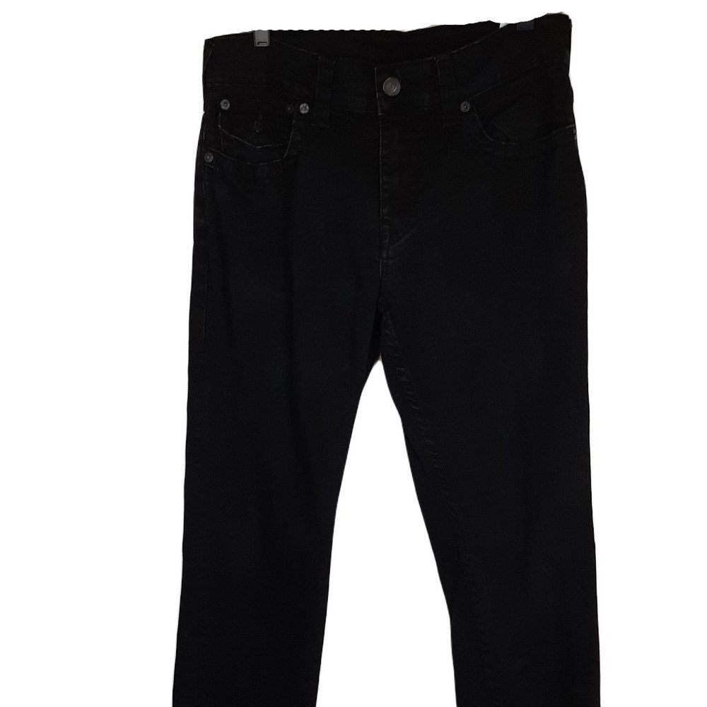 True Religion Ricky Relaxed Straight Black Denim Jeans Mens Size 33